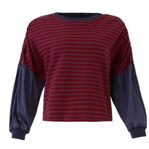 MSRP $295 Kinly Shirred Shoulder Sweatshirt Size Small Red and Navy Stri…